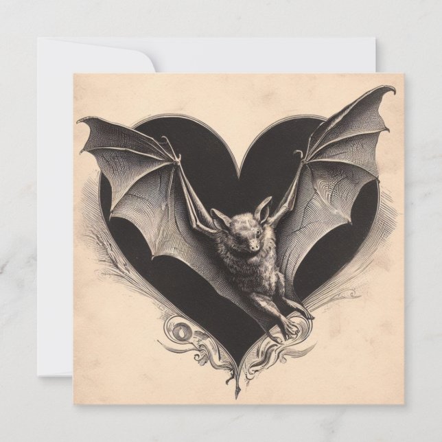 Vintage Goth Bat Valentine Gothic Retro Card (Front)