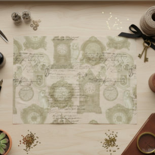 Vintage Goth Decoupage Clock Owl Tissue Paper