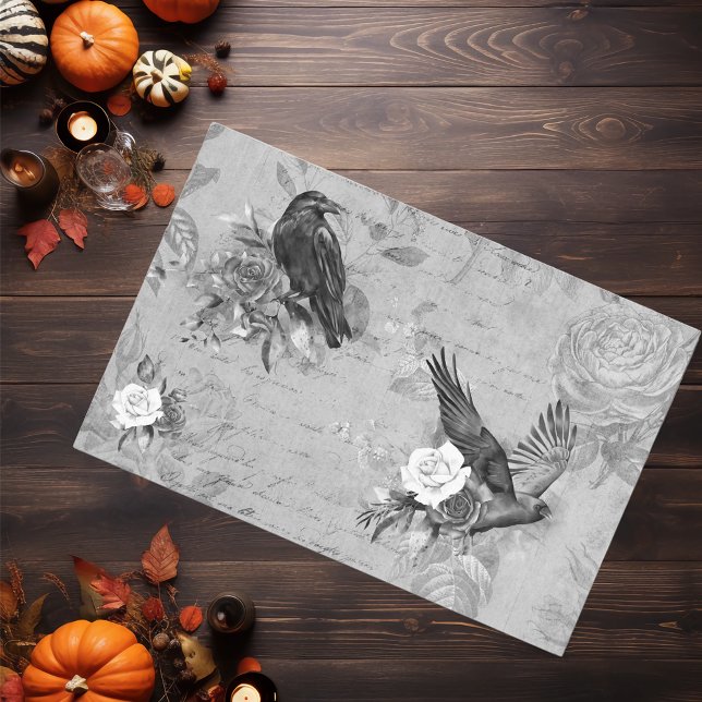 Vintage Goth Decoupage Crow Raven  Monochromatic   Tissue Paper (Creator Uploaded)