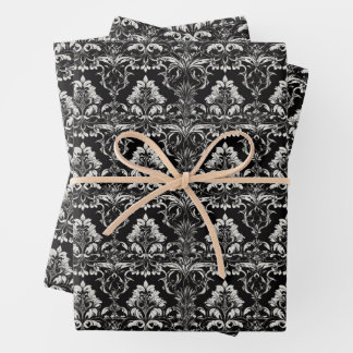 Vintage Goth Floral Damask Wrapping Paper Sheet
