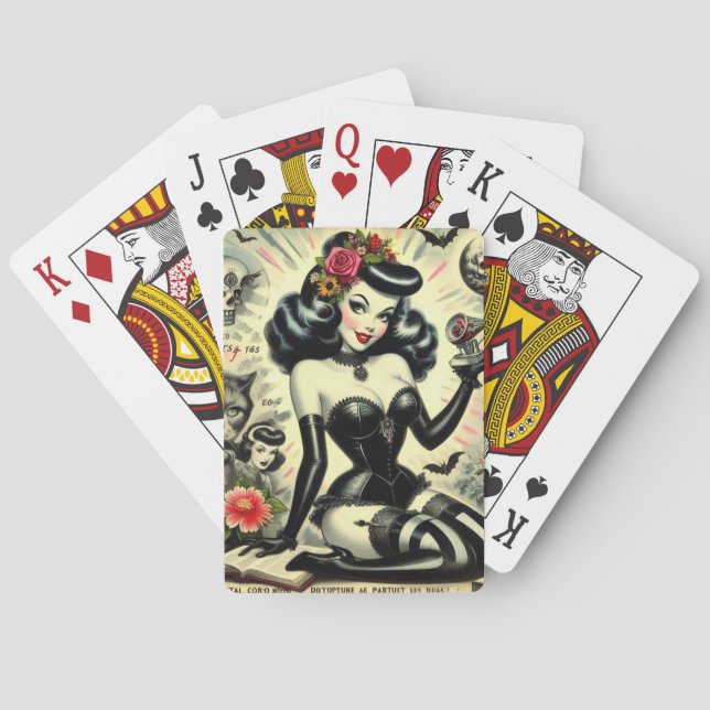 Vintage Goth Girl Illustration Playing Cards (Back)