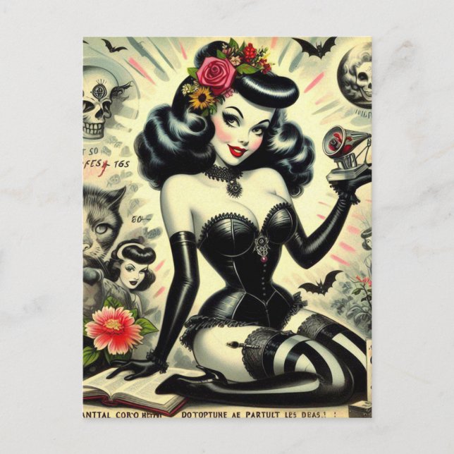 Vintage Goth Girl Illustration Postcard (Front)