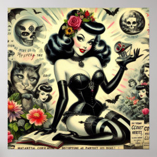 Vintage Goth Girl Illustration Poster