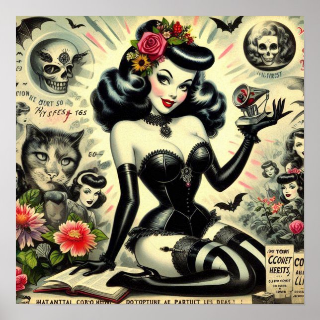 Vintage Goth Girl Illustration Poster (Front)