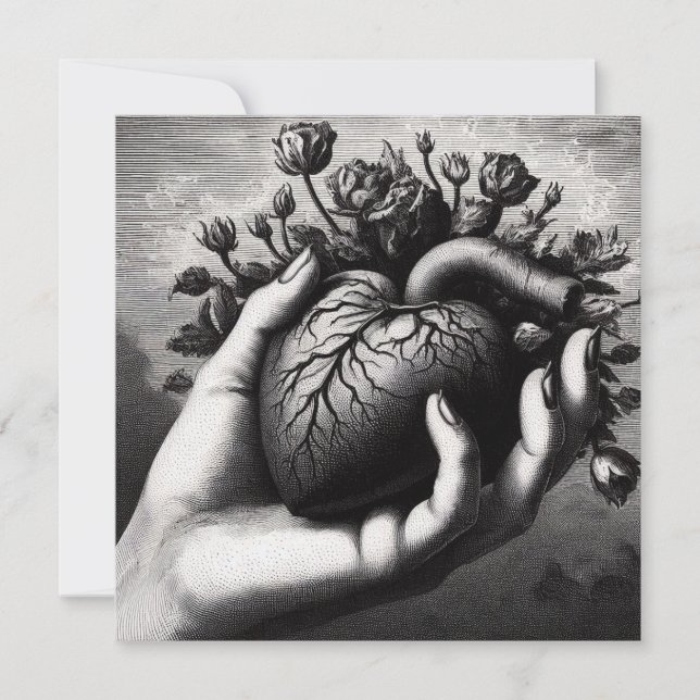 Vintage Goth Heart Valentine Retro Horror Card (Front)