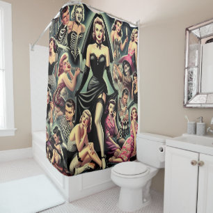 Vintage Goth Pin-Ups Shower Curtain