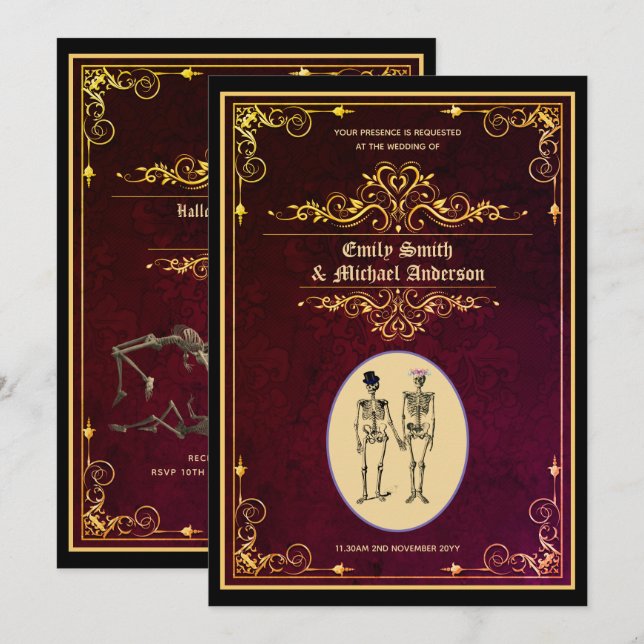 Vintage Goth Skeleton Wedding Engagement Invitation (Front/Back)