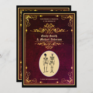 Vintage Goth Skeleton Wedding Engagement Invitation