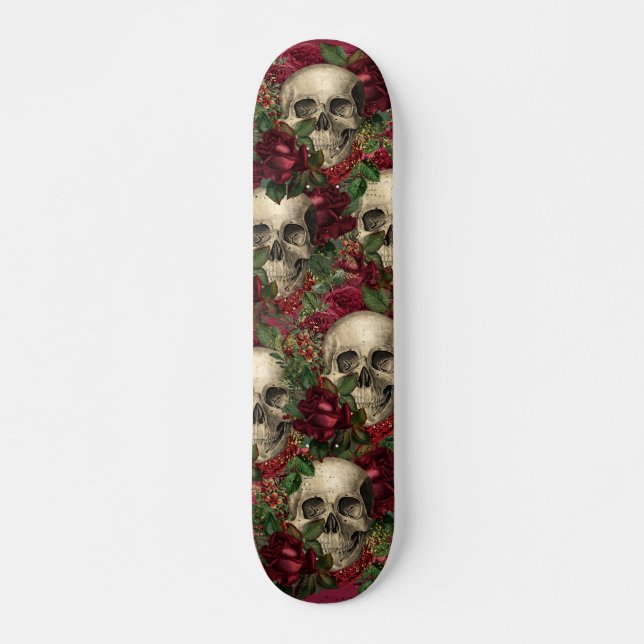 Vintage Goth Skulls and Roses Skateboard (Front)