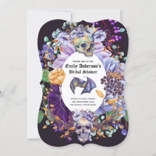 Vintage Goth Skulls Purple Orange Flowers Gothic Invitation