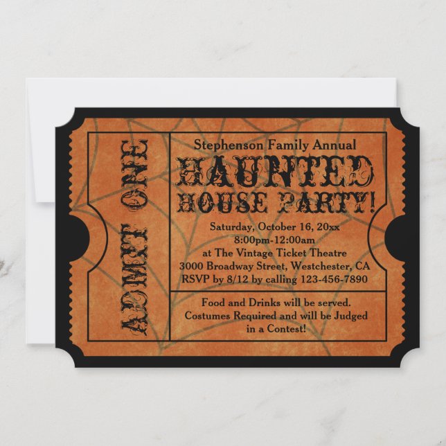 Vintage Goth Ticket Haunted House Halloween Party Invitation (Front)