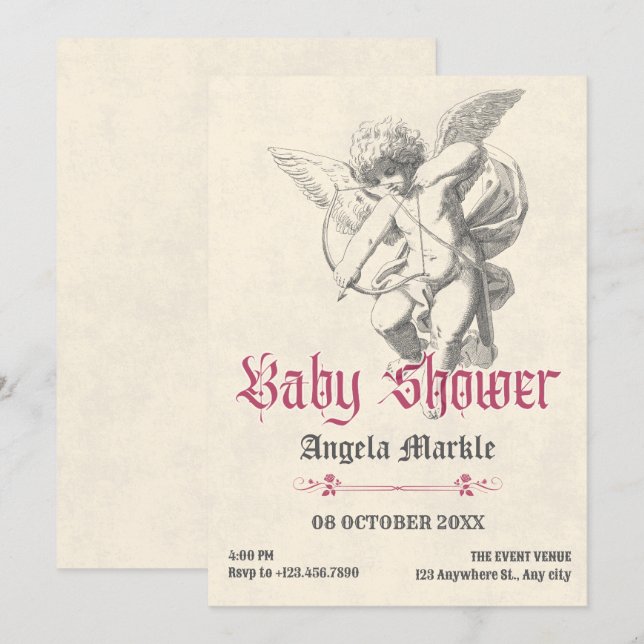 Vintage gothic angel baby shower invitation (Front/Back)