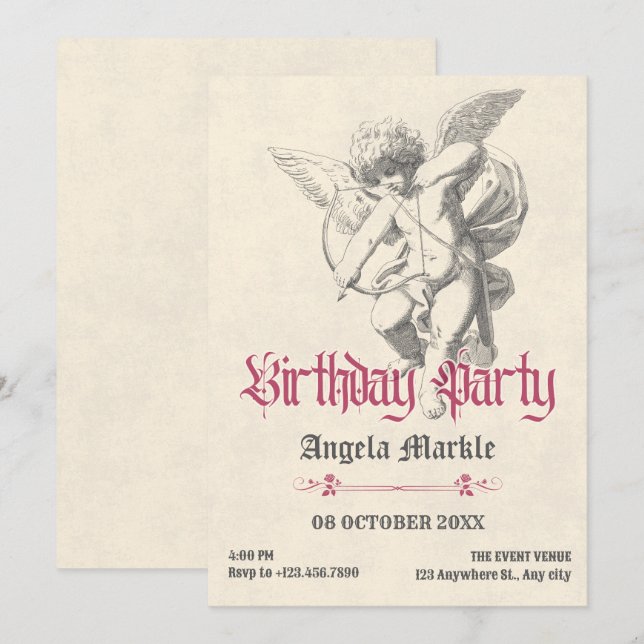Vintage gothic angel birthday invitation (Front/Back)
