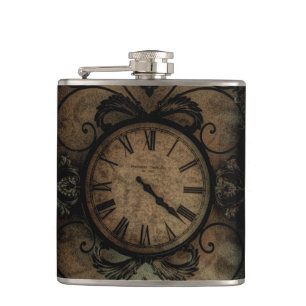Vintage Gothic Antique Wall Clock Steampunk Hip Flask
