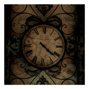 Vintage Gothic Antique Wall Clock Steampunk Poster