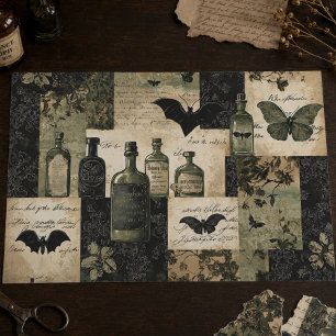 Vintage Gothic Apothecary Bottles & Bats Halloween Tissue Paper
