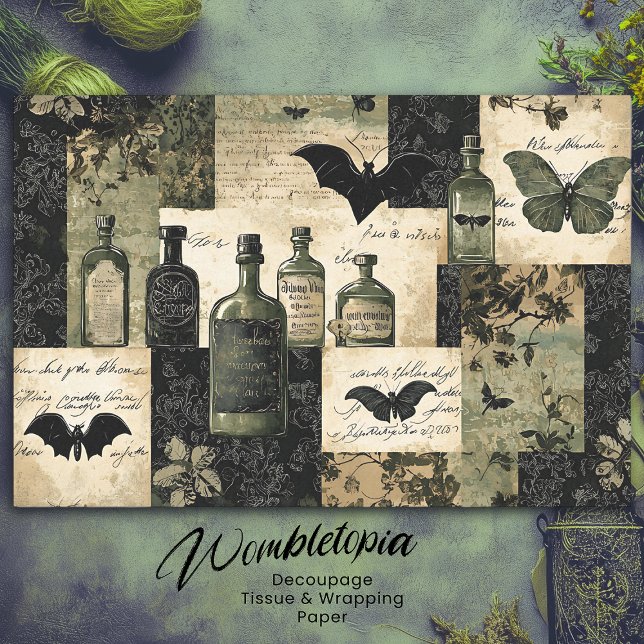 Vintage Gothic Apothecary Bottles & Bats Halloween Tissue Paper (Creator Uploaded)