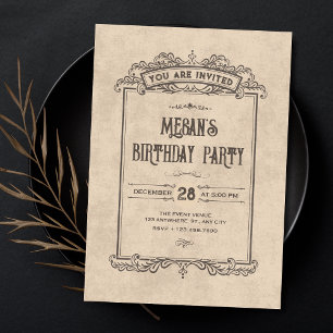 Vintage gothic arch birthday invitation