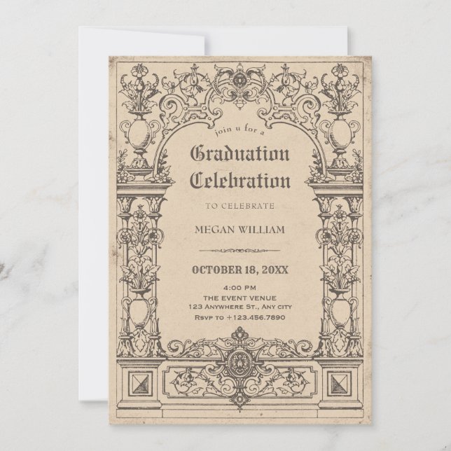 Vintage gothic arch graduation invitation (Front)