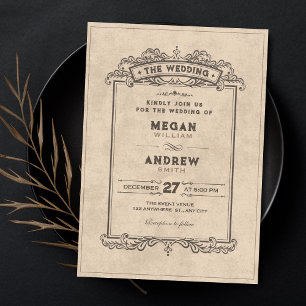Vintage gothic arch wedding  invitation