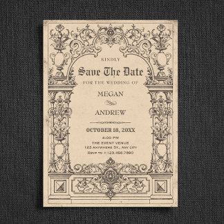 Vintage gothic arch wedding save the date
