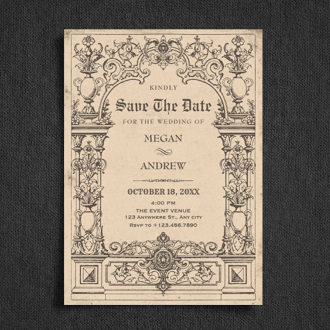 Vintage gothic arch wedding save the date (Creator Uploaded)