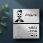 Vintage Gothic Barber Shop Skull Social media icon Business Card<br><div class="desc">Cool and Hipster vintage retro business card featuring a Skull with beard, moustache and tuxedo. Easy to customise with your own text and slogan - make it yours! Perfect for many professions looking for that visual creative edge over their competitors to stand out from the crowd! Ideal for Barber, Barbershop,...</div>