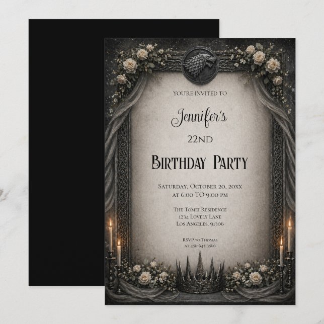 Vintage Gothic Birthday Invitation (Front/Back)