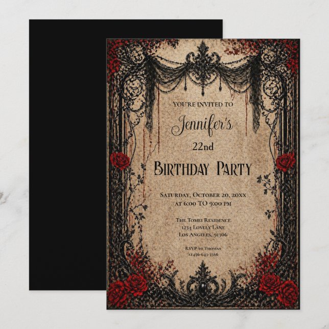 Vintage Gothic Birthday Invitation (Front/Back)