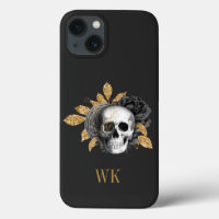 Vintage Gothic Black and Gold Floral Skull