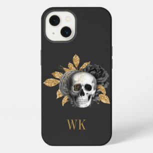 Vintage Gothic Black and Gold Floral Skull iPhone 13 Case