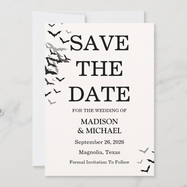 Vintage Gothic Black Bat Wedding Save The Date (Front)