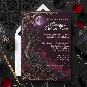 Vintage Gothic Black Rose Full Moon Costume Party Invitation