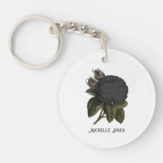 Vintage Gothic Black Roses Key Ring (Front)