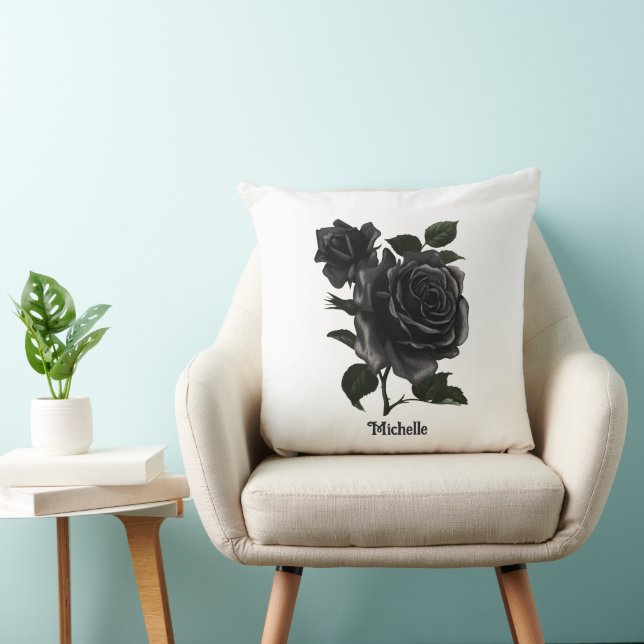 Vintage Gothic Black Roses Personalised Cushion (Chair)