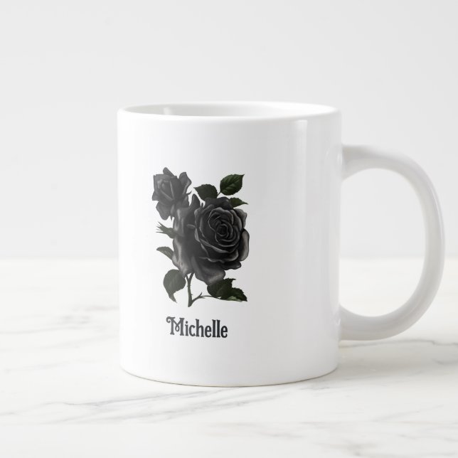 Vintage Gothic Black Roses Personalised Large Coffee Mug (Right)