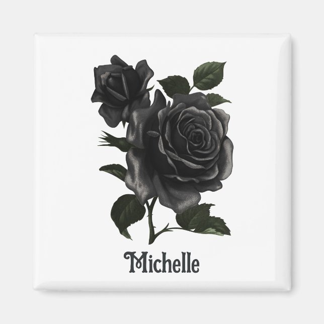 Vintage Gothic Black Roses Personalised Magnet (Front)