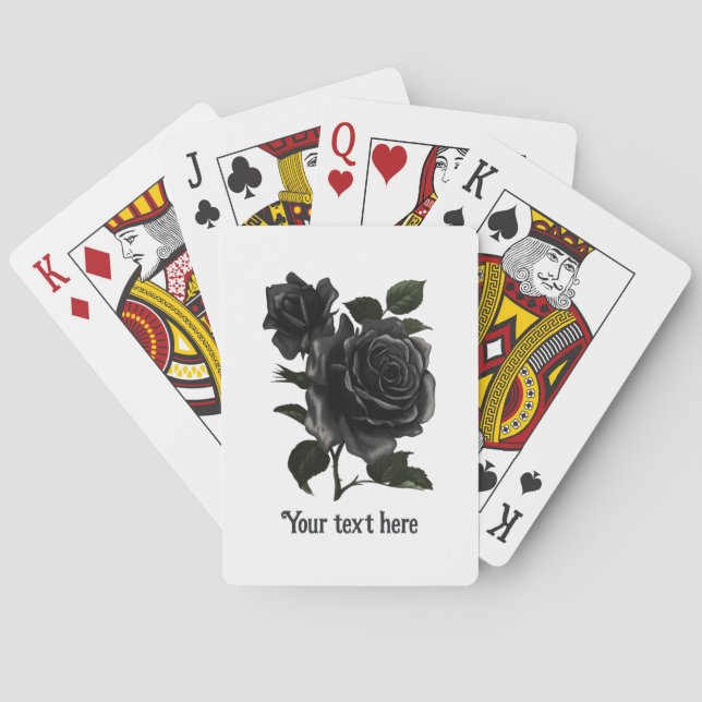 Vintage Gothic Black Roses Personalised Playing Cards (Back)