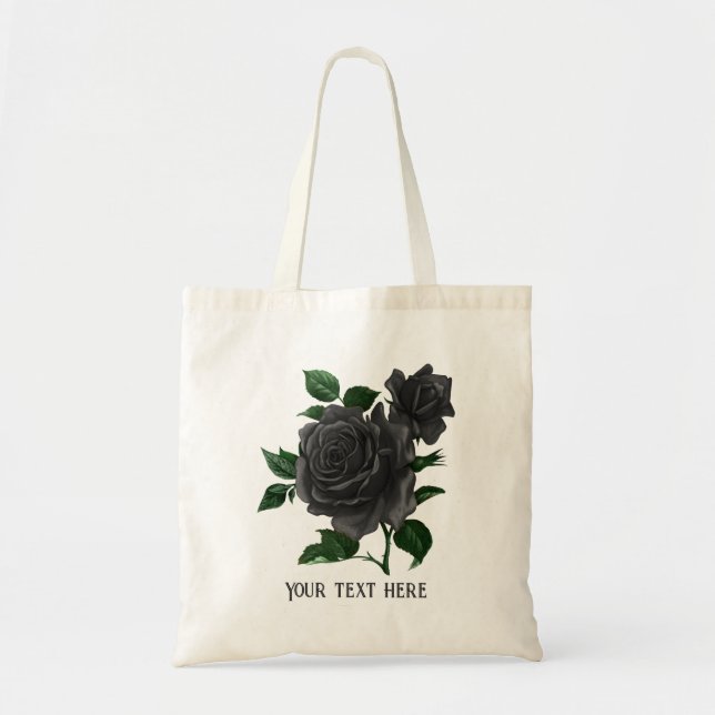 Vintage Gothic Black Roses Personalised Tote Bag (Front)