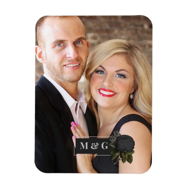 Vintage Gothic Black Roses Wedding Monogram Magnet (Vertical)