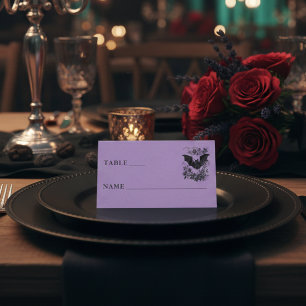 Vintage Gothic Black Toile Bat Purple Wedding Place Card