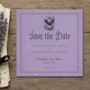 Vintage Gothic Black Toile Bat Purple Wedding Save The Date