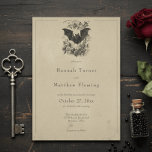 Vintage Gothic Black Toile Bat Tan Wedding Invitation<br><div class="desc">Announce your special day with this elegant vintage gothic design with a vintage eerie bat scene. This unique aged parchment style wedding invite is perfect for couples seeking a sophisticated, classic, or dark aesthetic for their memorable celebration. Fully customisable, it sets a dramatic, vintage aesthetic and darkly romantic tone for...</div>