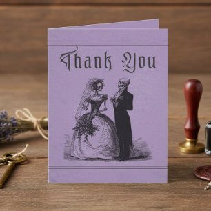 Vintage Gothic Black Toile Couple Purple Wedding Thank You Card