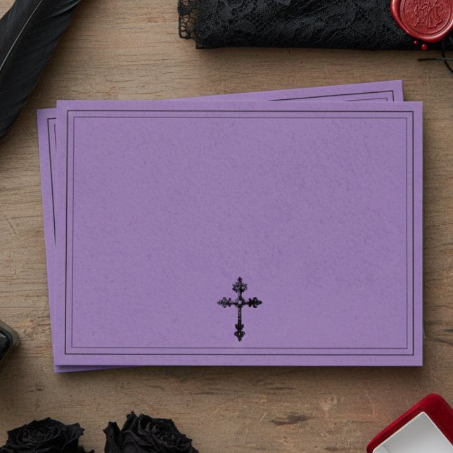 Vintage Gothic Black Toile Cross Purple Wedding Envelope (Creator Uploaded)