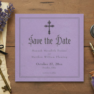 Vintage Gothic Black Toile Cross Purple Wedding Save The Date