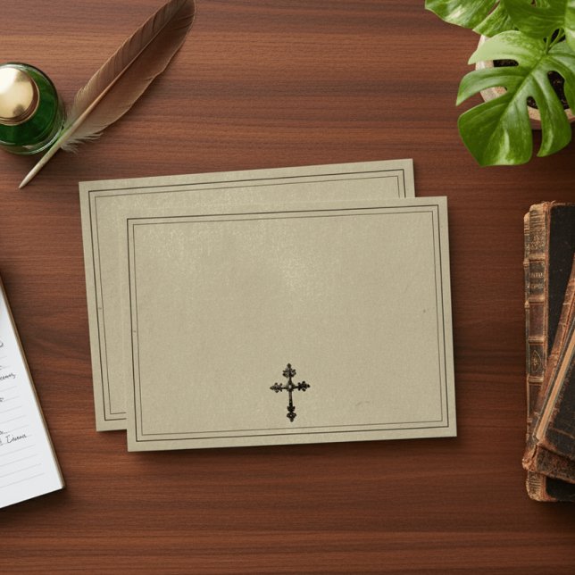 Vintage Gothic Black Toile Cross Tan Wedding Envelope (Creator Uploaded)