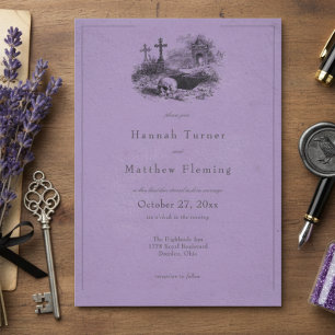 Vintage Gothic Black Toile Purple Wedding Invitation
