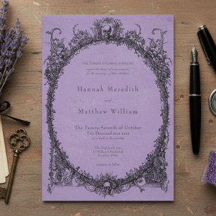 Vintage Gothic Black Toile Purple Wedding Invitation