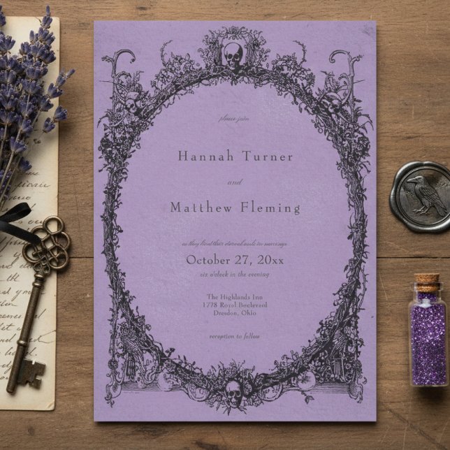 Vintage Gothic Black Toile Purple Wedding Invitation (Creator Uploaded)